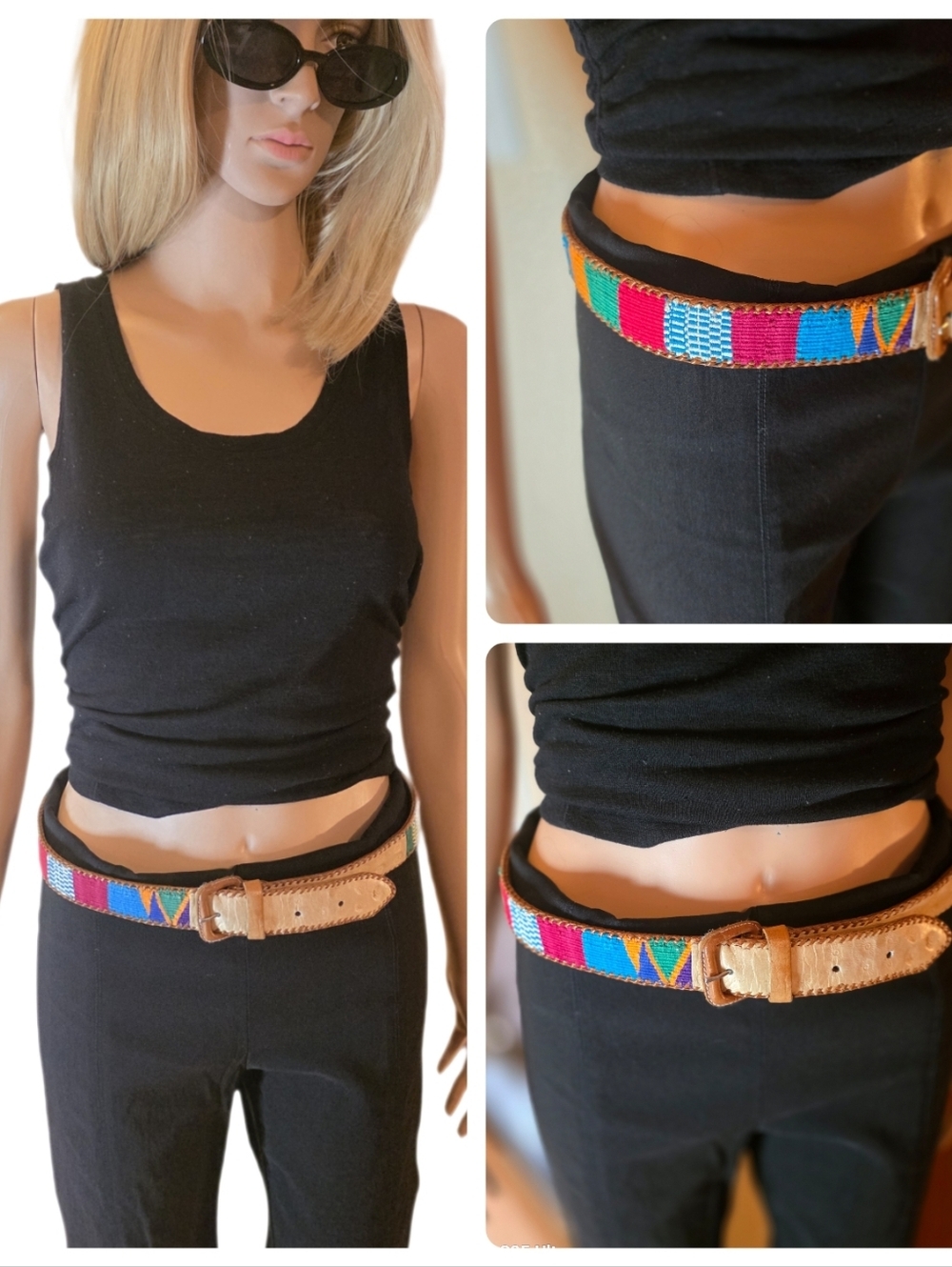VTG 90’s Leather Tapestry Belt | Western Boho Embroidered | Multicolor Guatemala